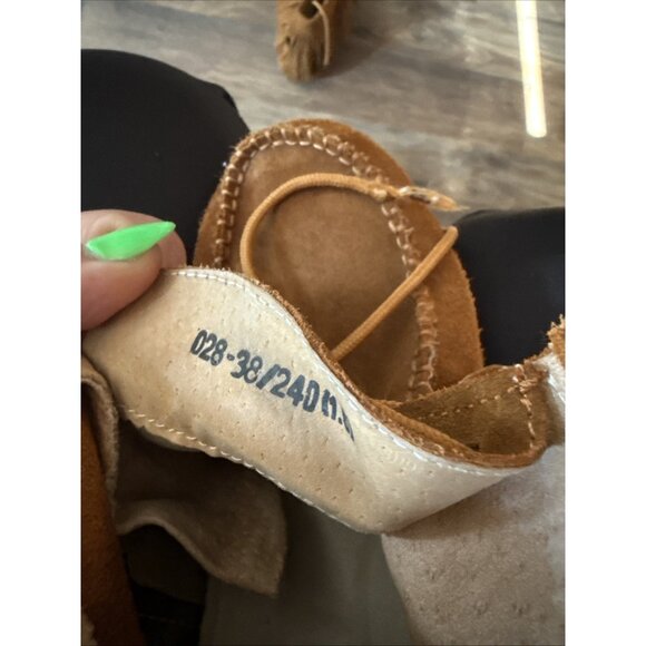 Moccasins Handmade Kids Youth Size 1.5 Fringe Leather Bootie Brown - Picture 5 of 5